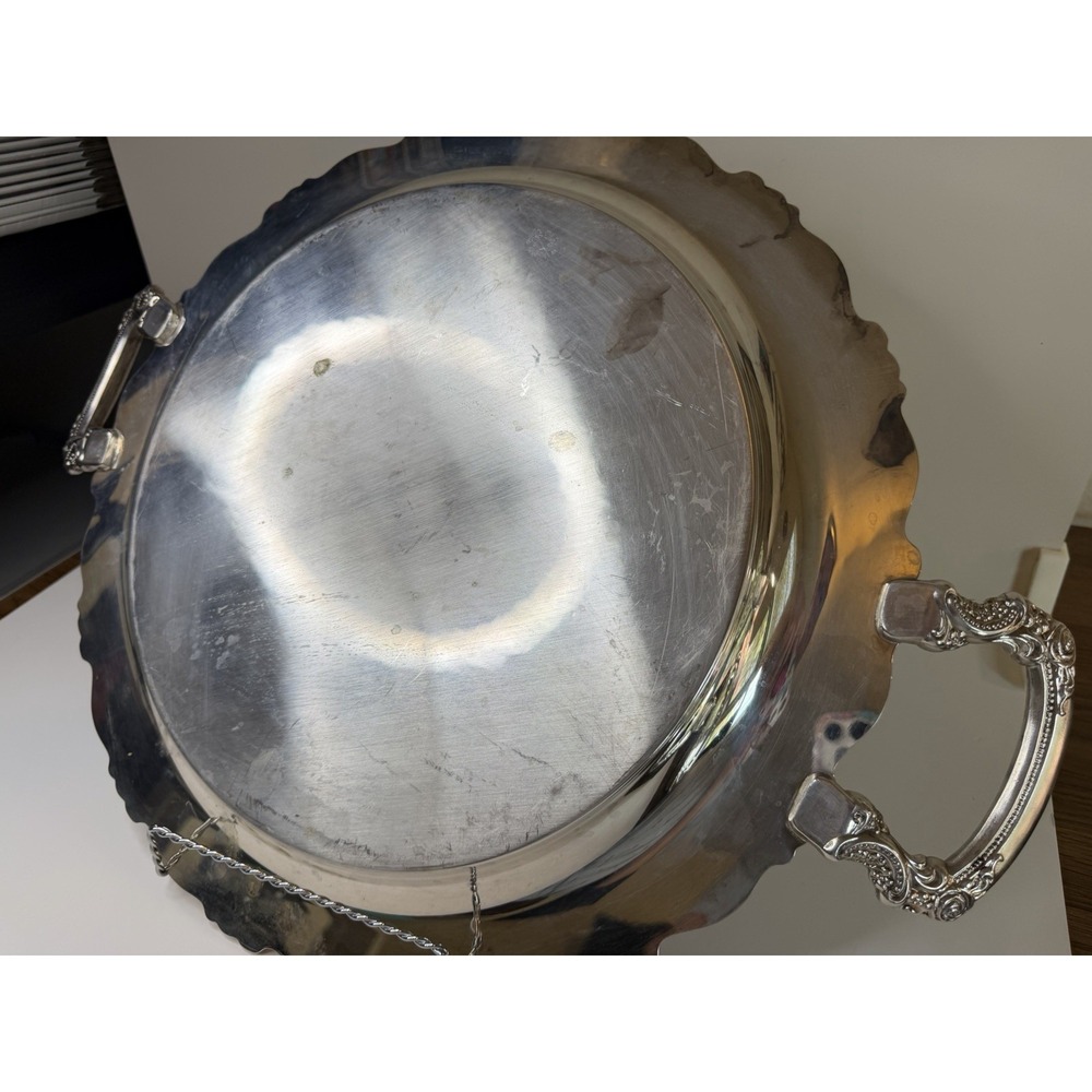 Vintage XL Silver Plate Serving Platter Tray Rose Designs Engraved 15x20 Big - Picture 7 of 7